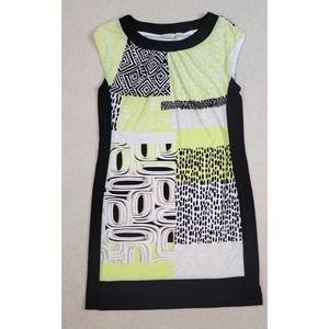 Chico's Geometric Travel No Iron Dress Lime Black White Medium 1 8/10